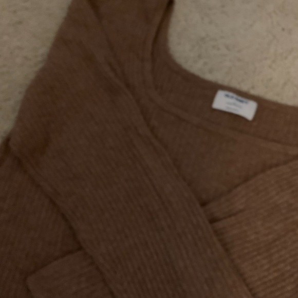 Fitted Cropped Square Neck Rib Knit Sweater Size XL - Tan - Old Navy - Picture 3 of 5